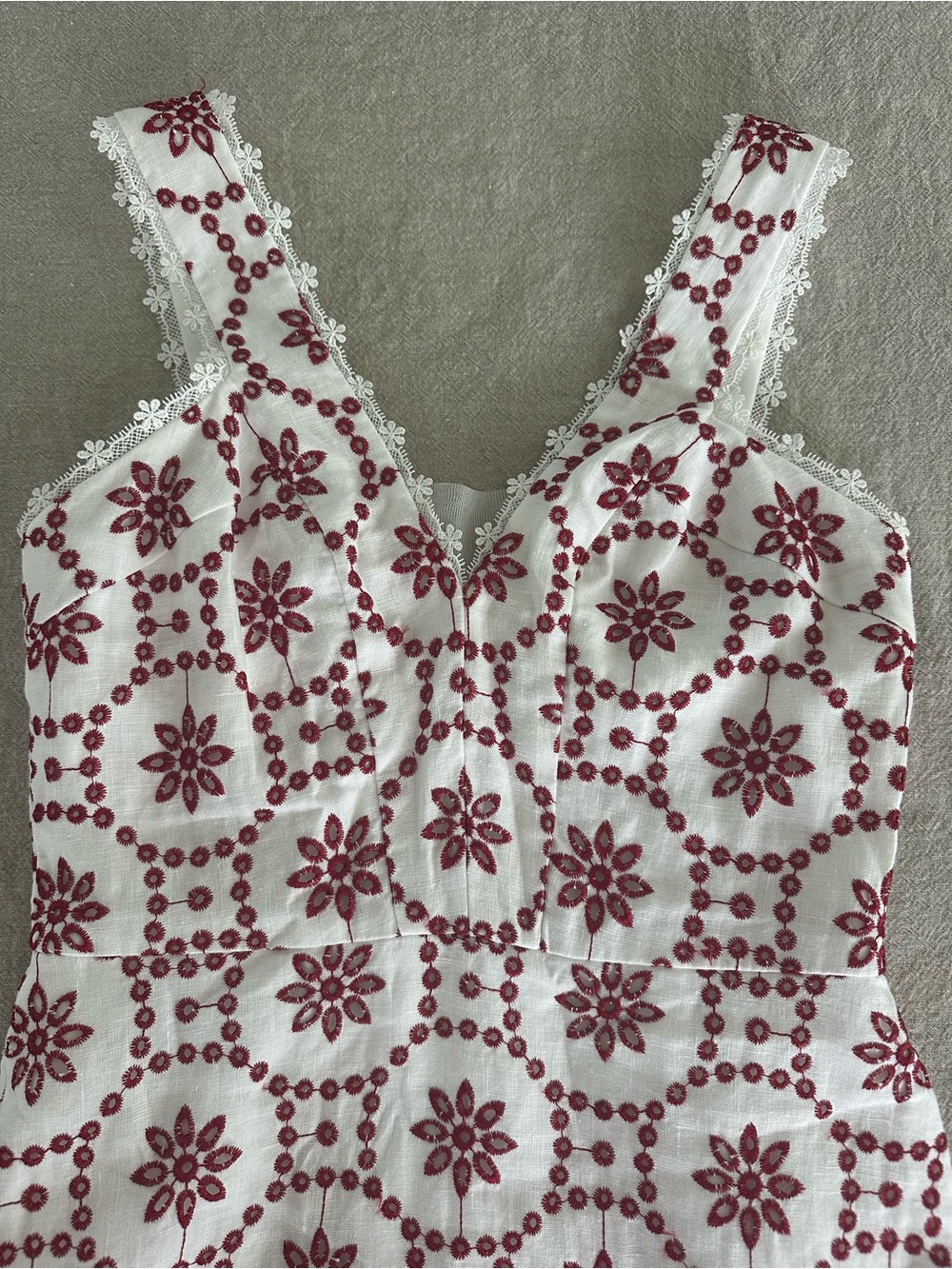 Alexis Villa Eyelet Lace Flounce White Dress with Red Floral Embroidery - Picture 6 of 8